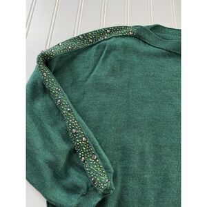 Baroni Merino Wool Sweater Italy Green Rhinestone Sleeves Women's Estimated LG